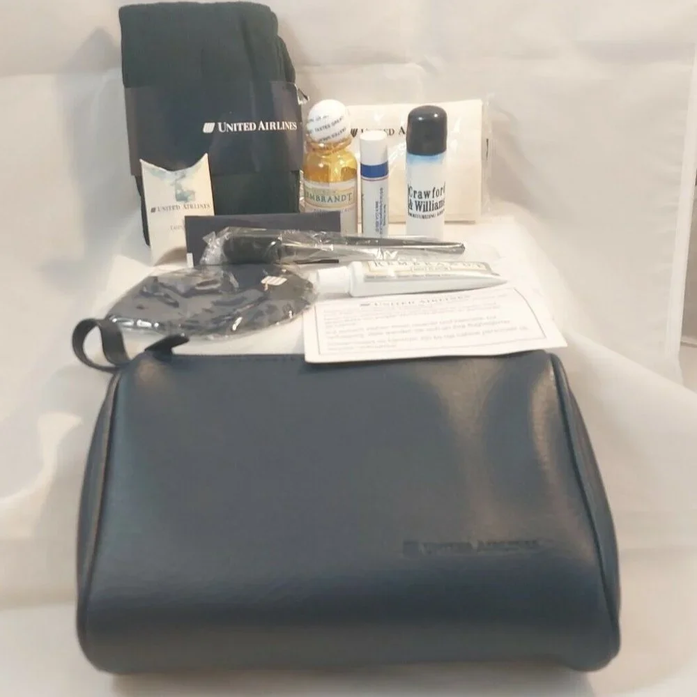 Vtg United Airlines First Class Amenity Toiletry Kit Travel InFlight Bag Blue